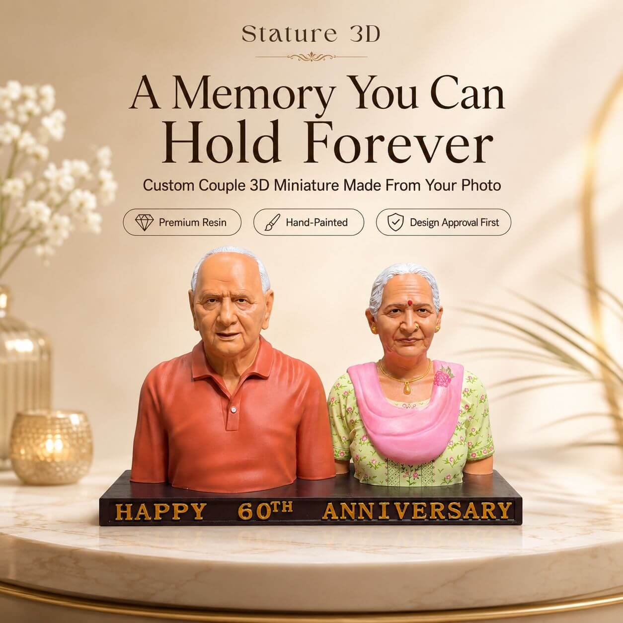 Custom Couple Half Body 3D Miniature™ | Name Plate